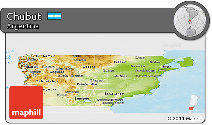 Physical Panoramic Map of Chubut, single color outside
