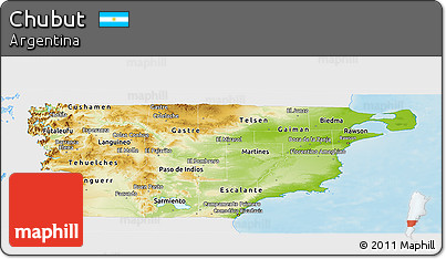 Physical Panoramic Map of Chubut, single color outside