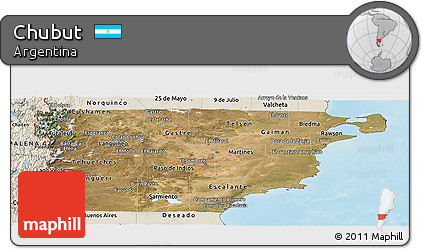 Satellite Panoramic Map of Chubut, shaded relief outside