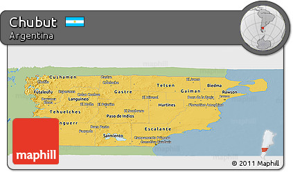 Savanna Style Panoramic Map of Chubut, single color outside