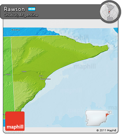 Physical 3D Map of Rawson, political outside