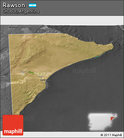 Satellite 3D Map of Rawson, darken, desaturated