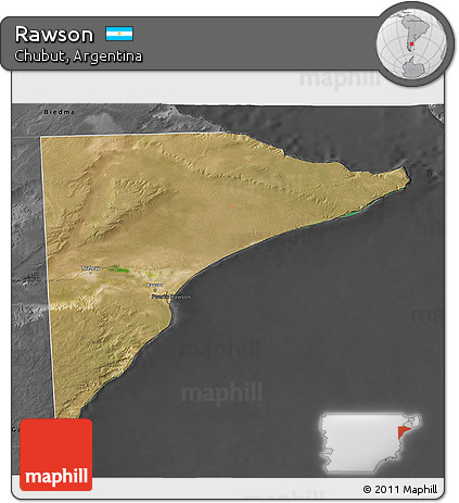 Satellite 3D Map of Rawson, darken, desaturated
