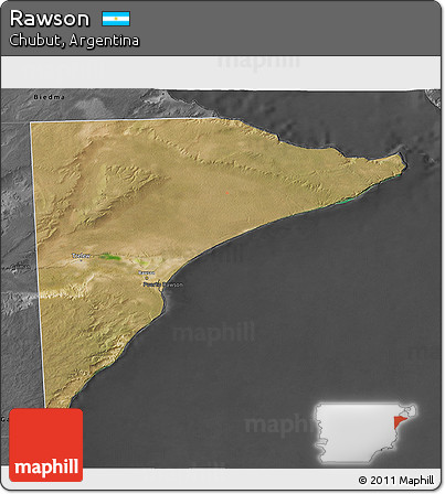 Satellite 3D Map of Rawson, darken, desaturated