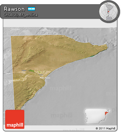 Satellite 3D Map of Rawson, lighten, desaturated