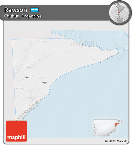 Silver Style 3D Map of Rawson, single color outside