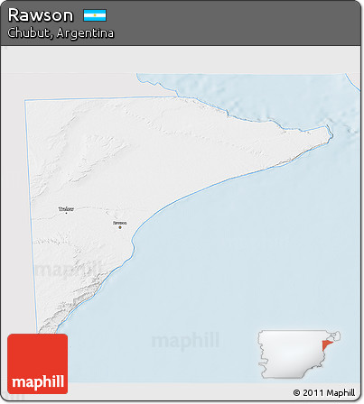 Silver Style 3D Map of Rawson, single color outside