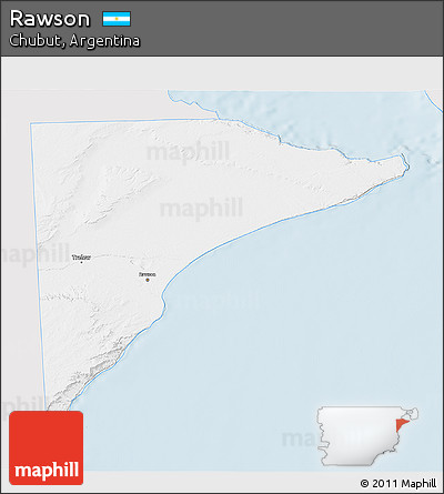 Silver Style 3D Map of Rawson, single color outside