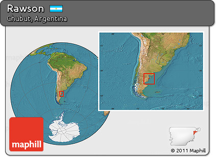 Satellite Location Map of Rawson, within the entire country