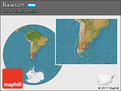 Satellite Location Map of Rawson, within the entire country