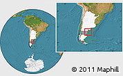 Satellite Location Map of Rawson, highlighted country, highlighted parent region, within the entire country