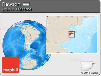 Shaded Relief Location Map of Rawson