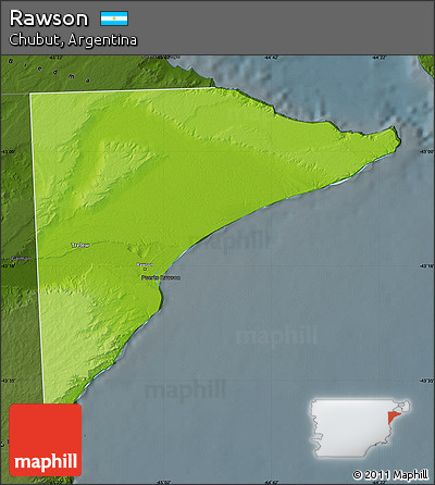 Physical Map of Rawson, darken