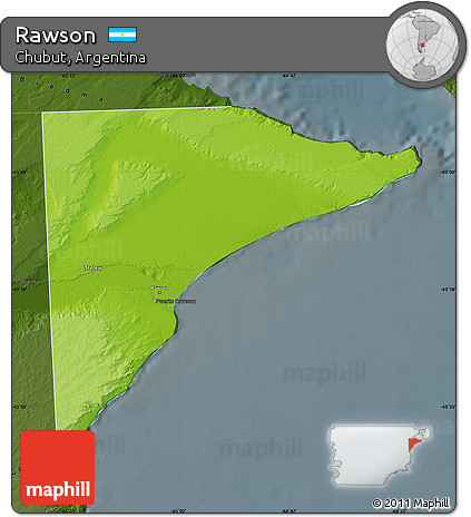 Physical Map of Rawson, darken