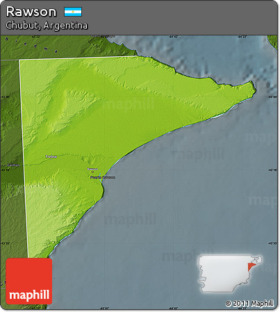 Physical Map of Rawson, darken