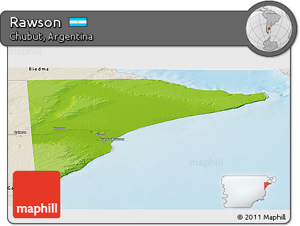 Physical Panoramic Map of Rawson, shaded relief outside