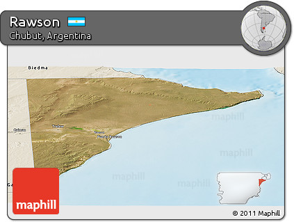 Satellite Panoramic Map of Rawson, shaded relief outside