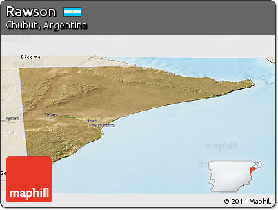 Satellite Panoramic Map of Rawson, shaded relief outside