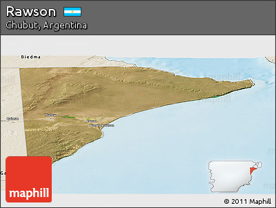 Satellite Panoramic Map of Rawson, shaded relief outside