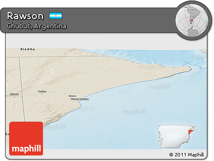Shaded Relief Panoramic Map of Rawson