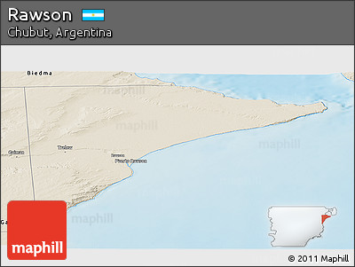Shaded Relief Panoramic Map of Rawson