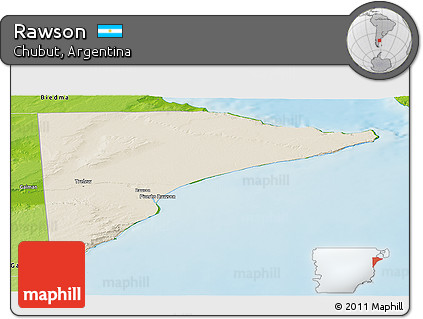 Shaded Relief Panoramic Map of Rawson, physical outside