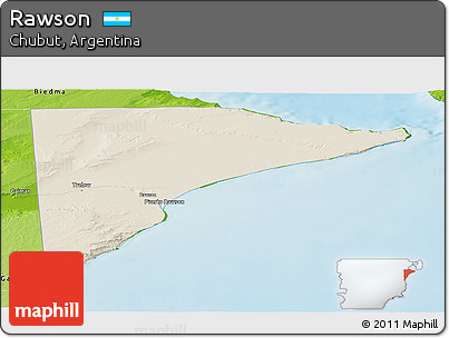 Shaded Relief Panoramic Map of Rawson, physical outside
