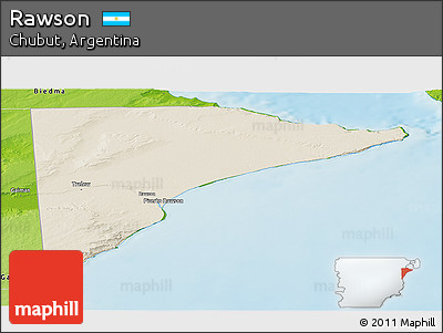 Shaded Relief Panoramic Map of Rawson, physical outside