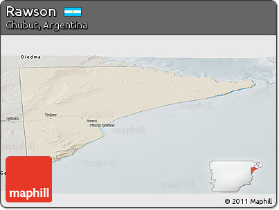 Shaded Relief Panoramic Map of Rawson, semi-desaturated