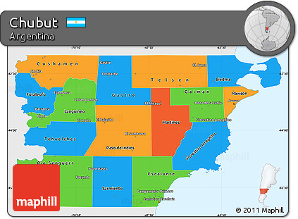 Political Simple Map of Chubut, single color outside