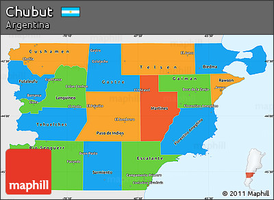 Political Simple Map of Chubut, single color outside