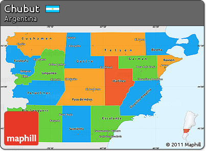 Political Simple Map of Chubut, single color outside
