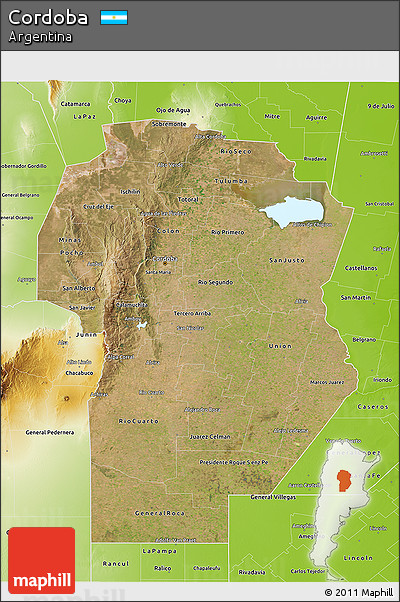 Satellite 3D Map of Cordoba, physical outside