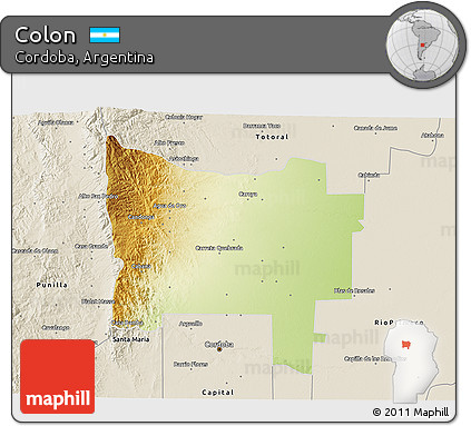 Physical 3D Map of Colon, shaded relief outside