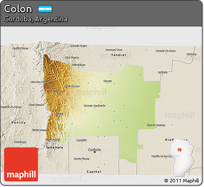 Physical 3D Map of Colon, shaded relief outside