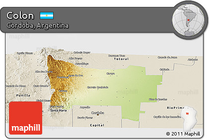 Physical Panoramic Map of Colon, shaded relief outside