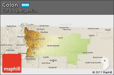 Physical Panoramic Map of Colon, shaded relief outside