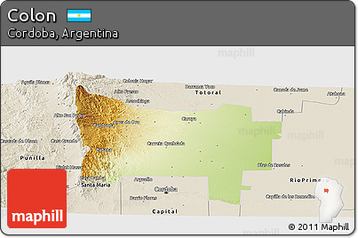 Physical Panoramic Map of Colon, shaded relief outside