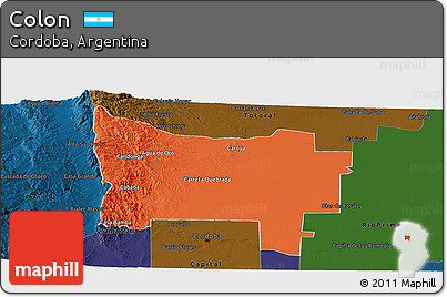 Political Panoramic Map of Colon, darken