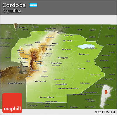 Physical Panoramic Map of Cordoba, darken