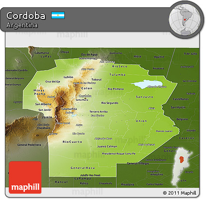 Physical Panoramic Map of Cordoba, darken