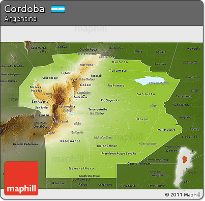 Physical Panoramic Map of Cordoba, darken