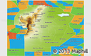 Physical Panoramic Map of Cordoba, political outside
