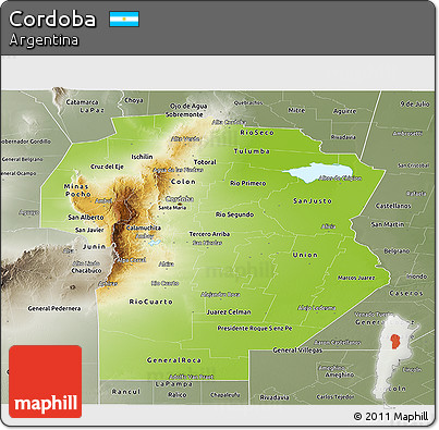 Physical Panoramic Map of Cordoba, semi-desaturated