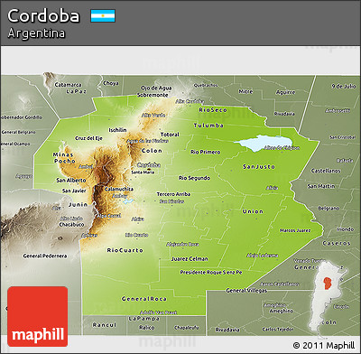 Physical Panoramic Map of Cordoba, semi-desaturated