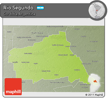 Physical 3D Map of Rio Segundo, semi-desaturated