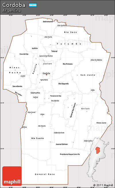 Classic Style Simple Map of Cordoba, cropped outside