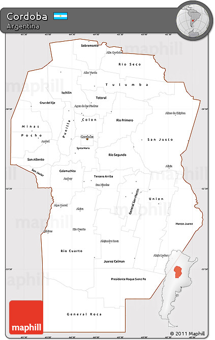 Classic Style Simple Map of Cordoba, cropped outside
