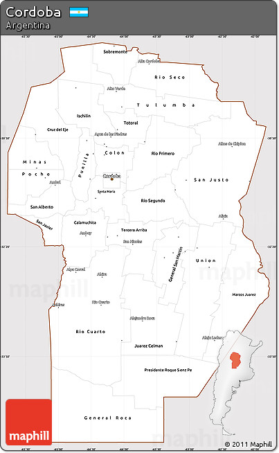 Classic Style Simple Map of Cordoba, cropped outside