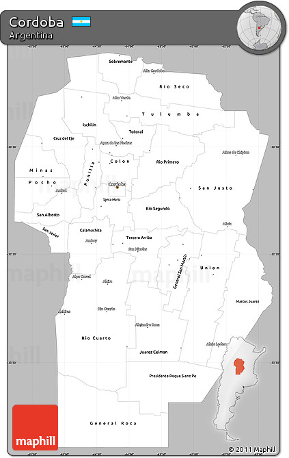 Gray Simple Map of Cordoba, single color outside
